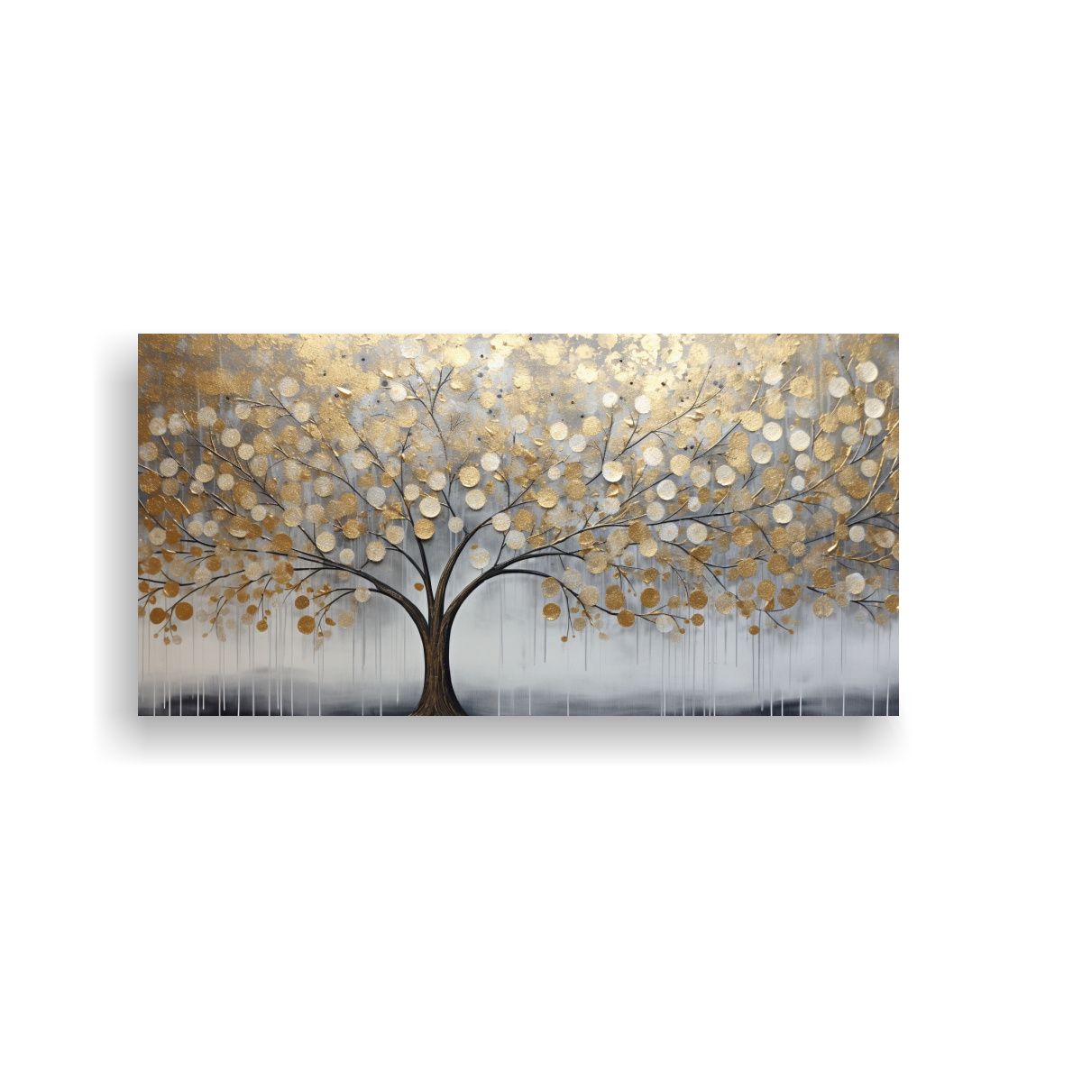 GENERICO - Cuadro De árbol En Dorado Y Plateado En Bastidor 100x50 Cm