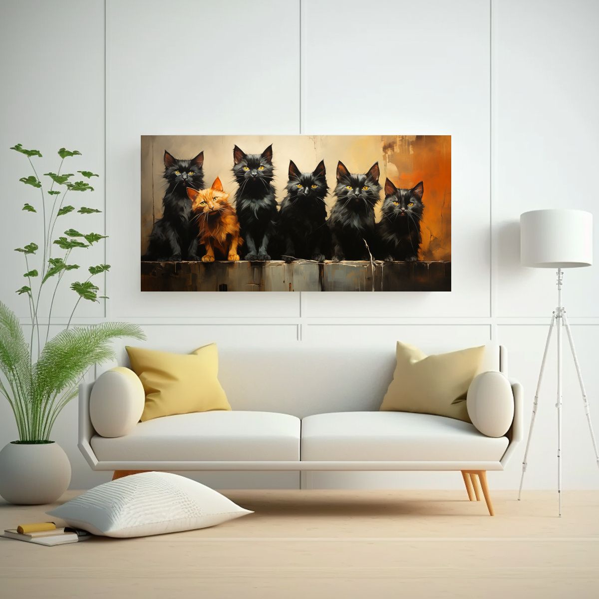 GENERICO - Cuadro Fotografía Gatos Negros Creativos En Pila 100x50 Cm