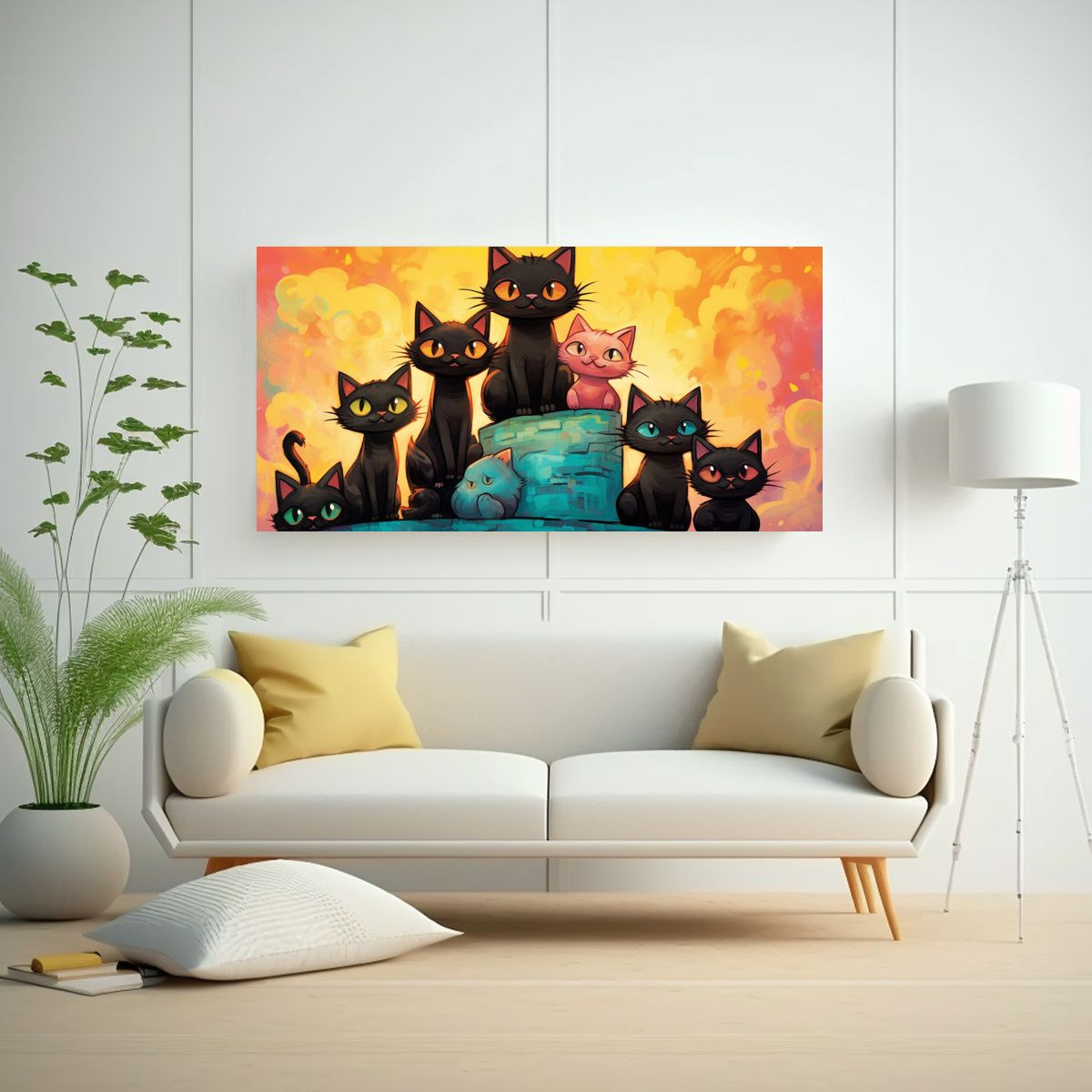 GENERICO - Pintura Decorativa De Alta Resolución Gatos 80x40 Cm