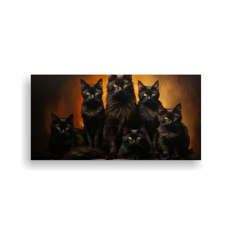 GENERICO - Cuadro De Inspiración Gatos Negros En Una Pila 60x30 Cm