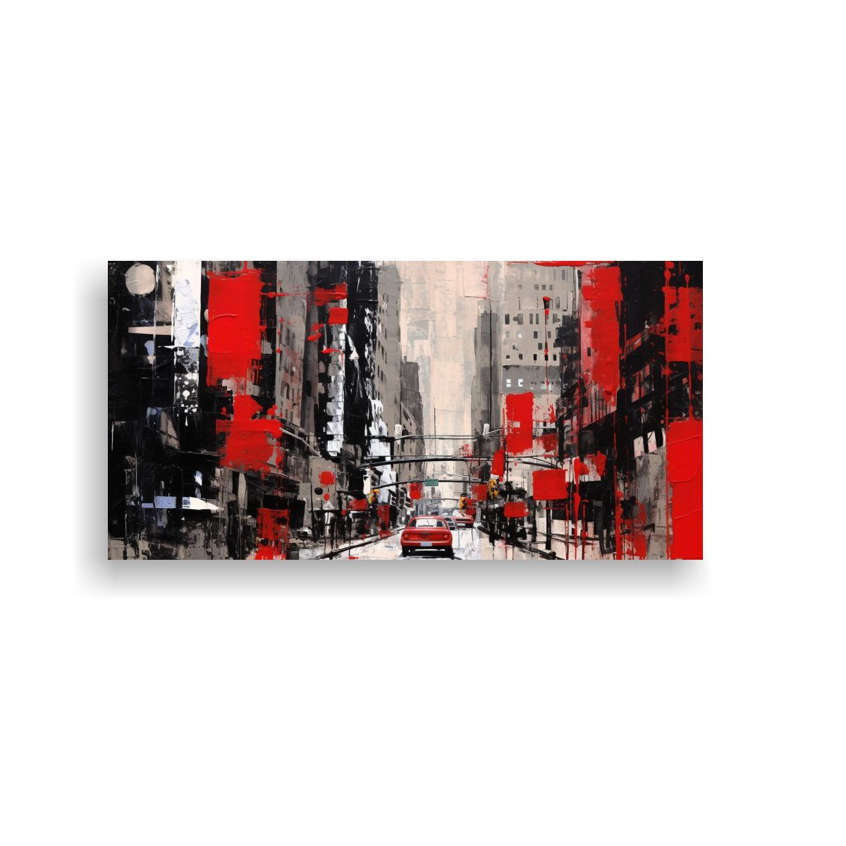 GENERICO - Cuadro Abstracto De Ciudad Roja Con Detalles 80x40 Cm