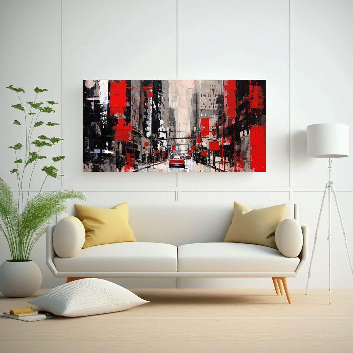 GENERICO - Cuadro Abstracto De Ciudad Roja Con Detalles 80x40 Cm