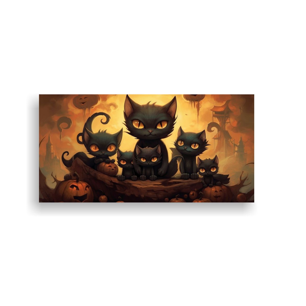 GENERICO - Cuadro De Tela Con Gatos Negros Sobre Una Pila 60x30 Cm