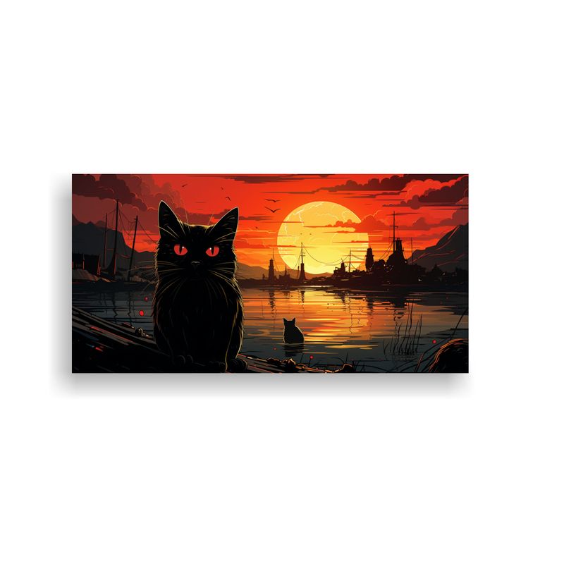 GENERICO - Cuadros Juveniles Gatos Negros Con Ojos Naranjas 60x30 Cm
