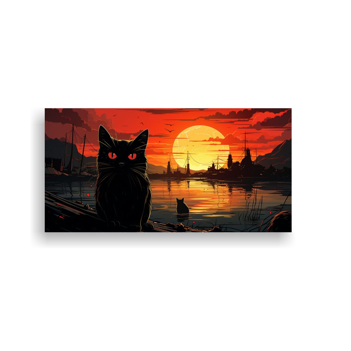 GENERICO - Cuadros Juveniles Gatos Negros Con Ojos Naranjas 80x40 Cm