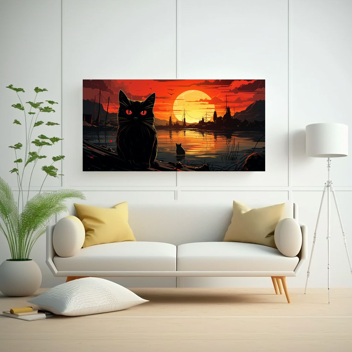GENERICO - Cuadros Juveniles Gatos Negros Con Ojos Naranjas 80x40 Cm