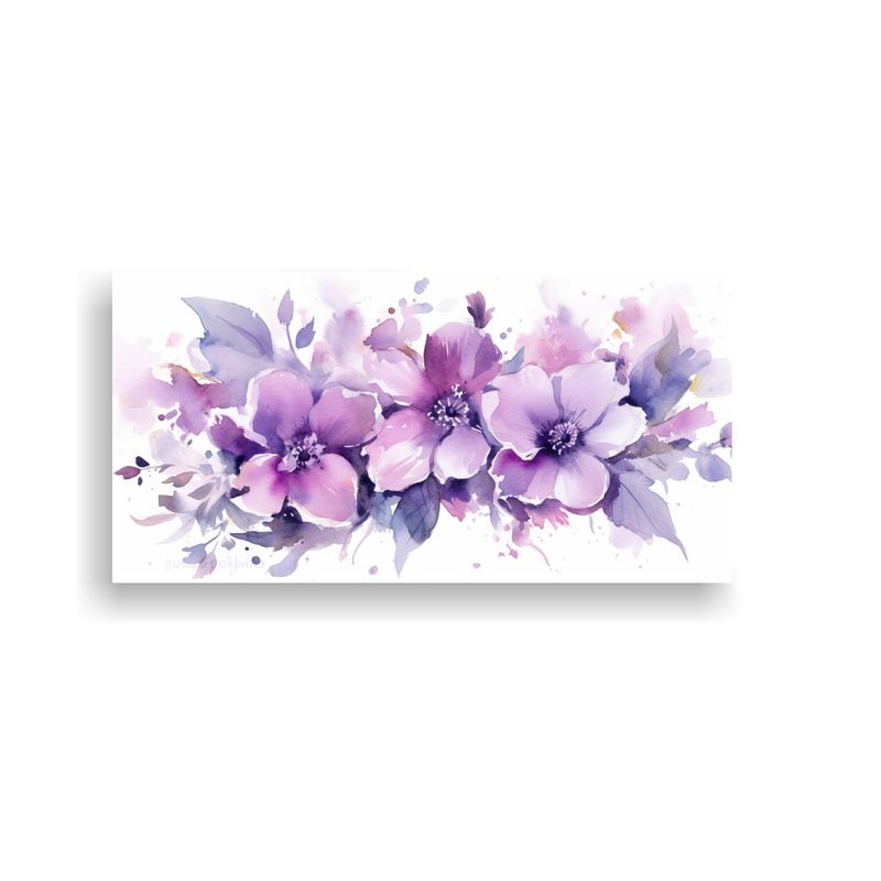 GENERICO - Cuadro Decorativo Flores Púrpuras Acuarela Fondo 60x30 Cm