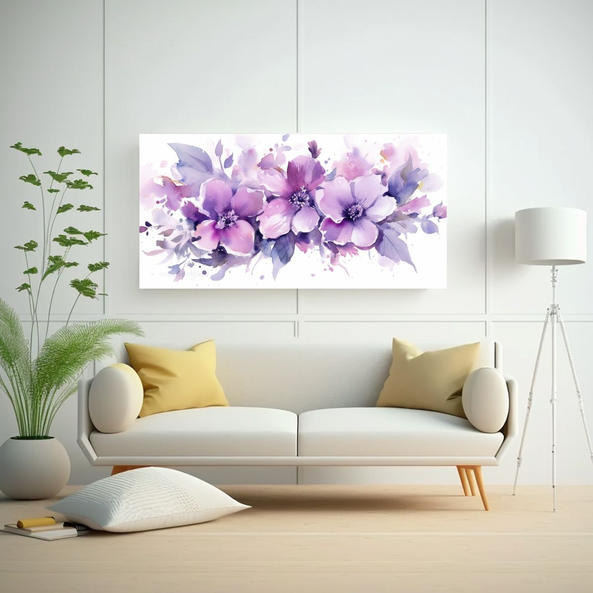GENERICO - Cuadro Decorativo Flores Púrpuras Acuarela Fondo 60x30 Cm