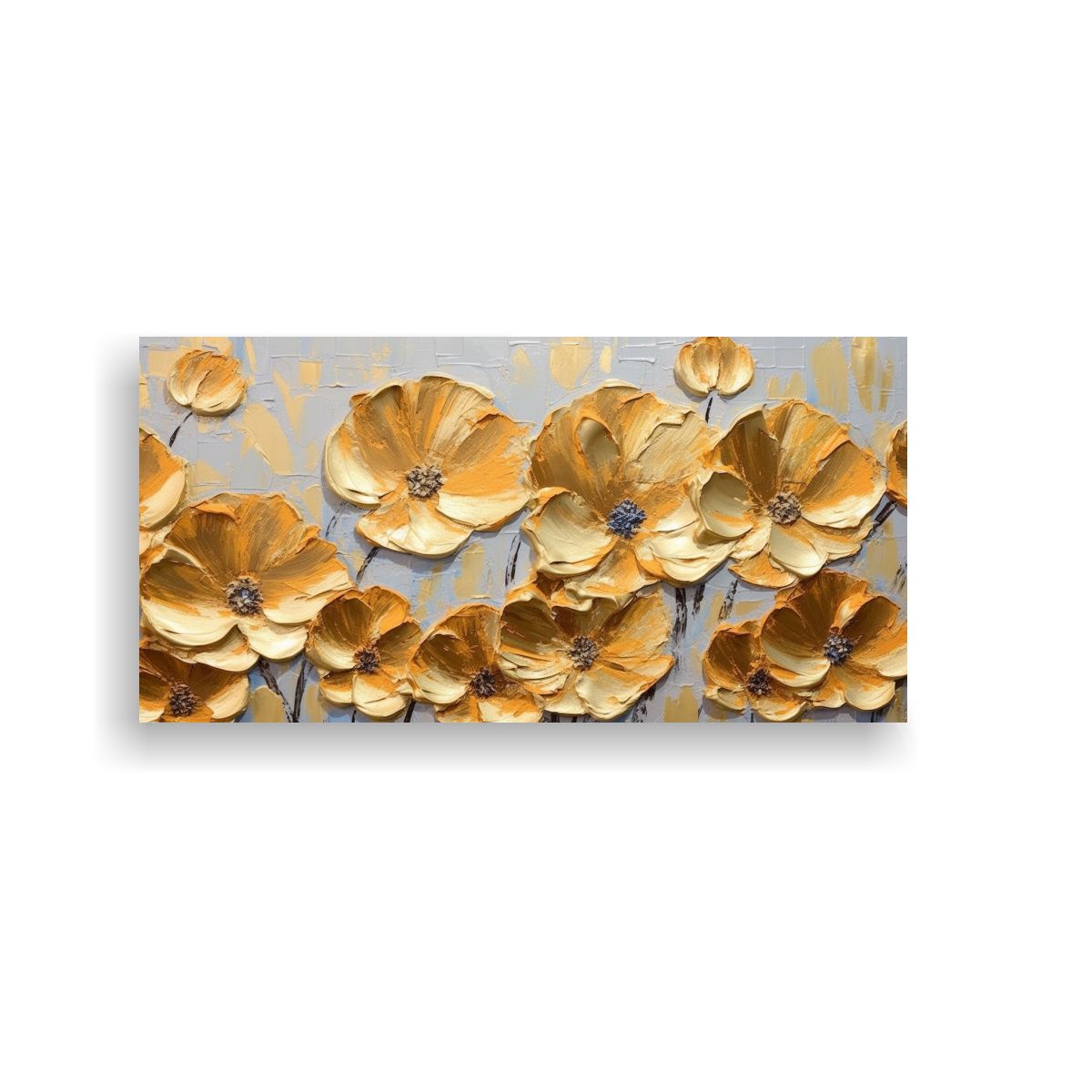 GENERICO - Pintura Abstracta De Lienzo Con Flores Doradas Y 80x40 Cm