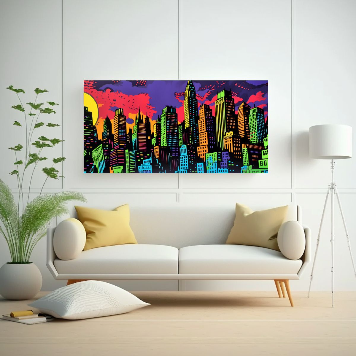 GENERICO - Cuadro En Bastidor Perspectiva Gotham City Años 60x30 Cm
