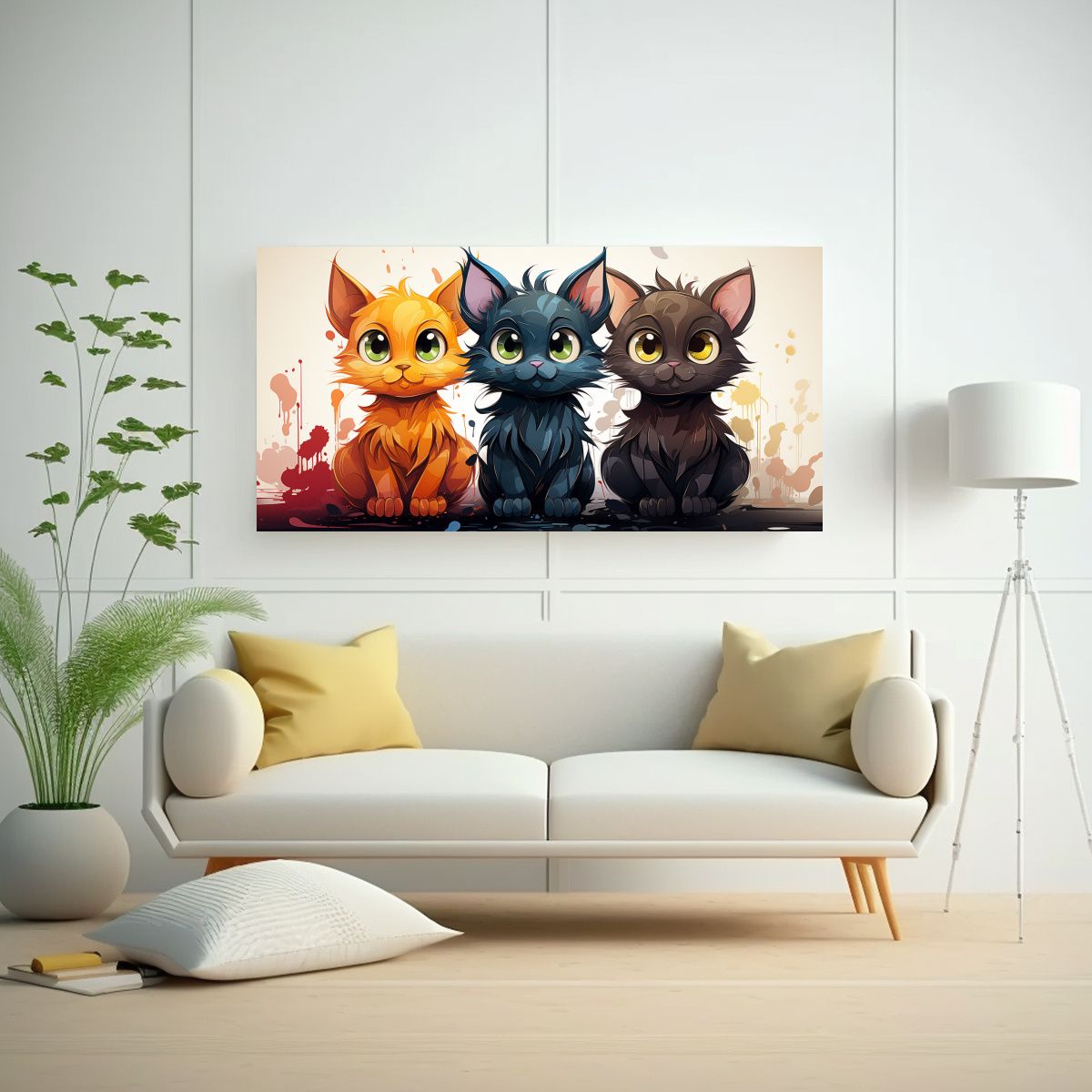 GENERICO - Lienzo De Tela Abstracción Amigos Gato Diseño 80x40 Cm