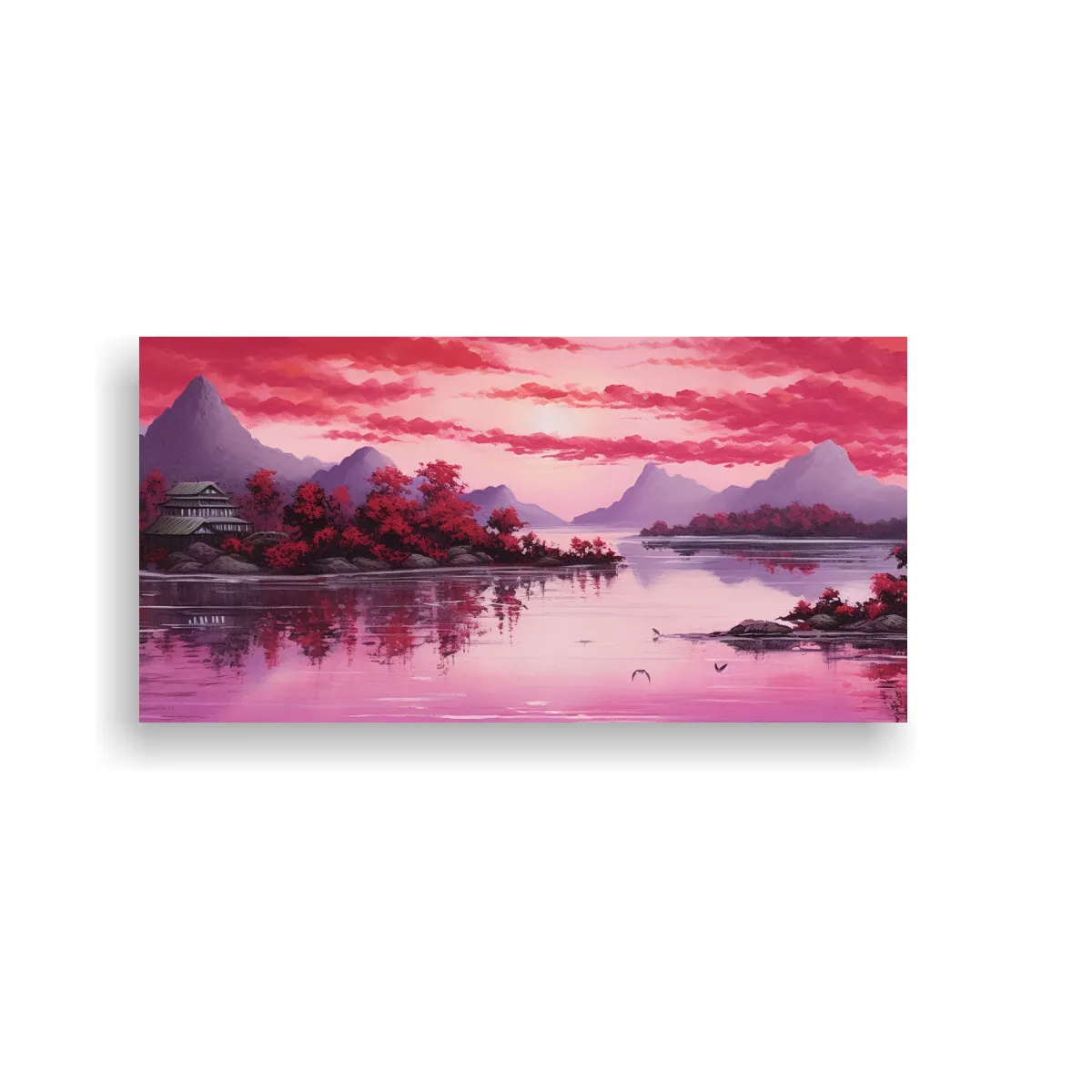 GENERICO - Cuadro Acuarela Paisaje Asiático De Lago Y 60x30 Cm