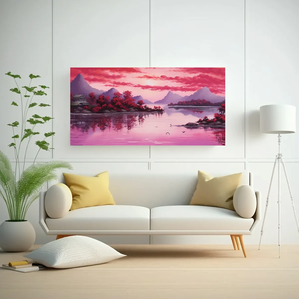 GENERICO - Cuadro Acuarela Paisaje Asiático De Lago Y 60x30 Cm