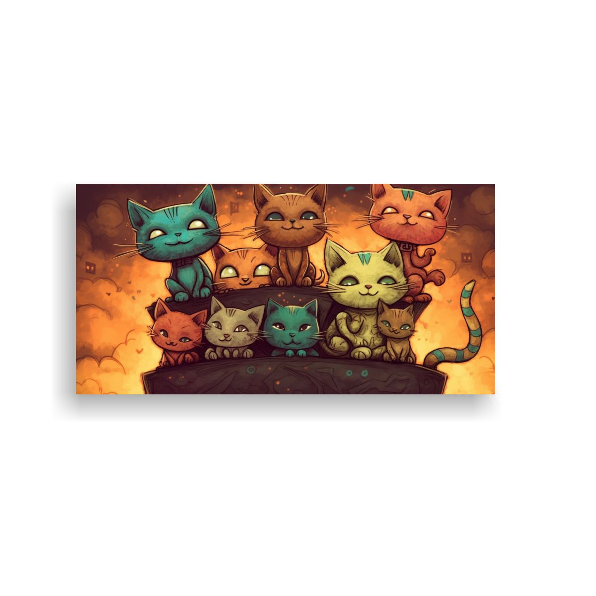 GENERICO - Cuadros Gatos En Esquema Colores Mirando Hacia 60x30 Cm