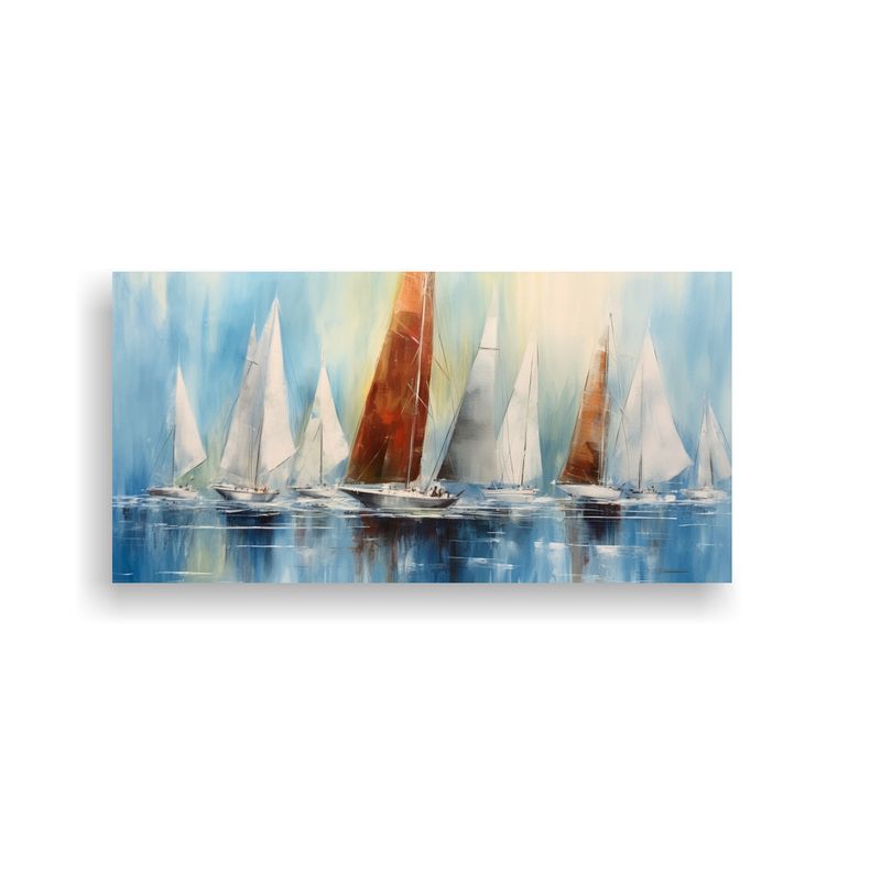 GENERICO - Cuadros Barcos Vela Acuarelas Colores Tonos 60x30 Cm