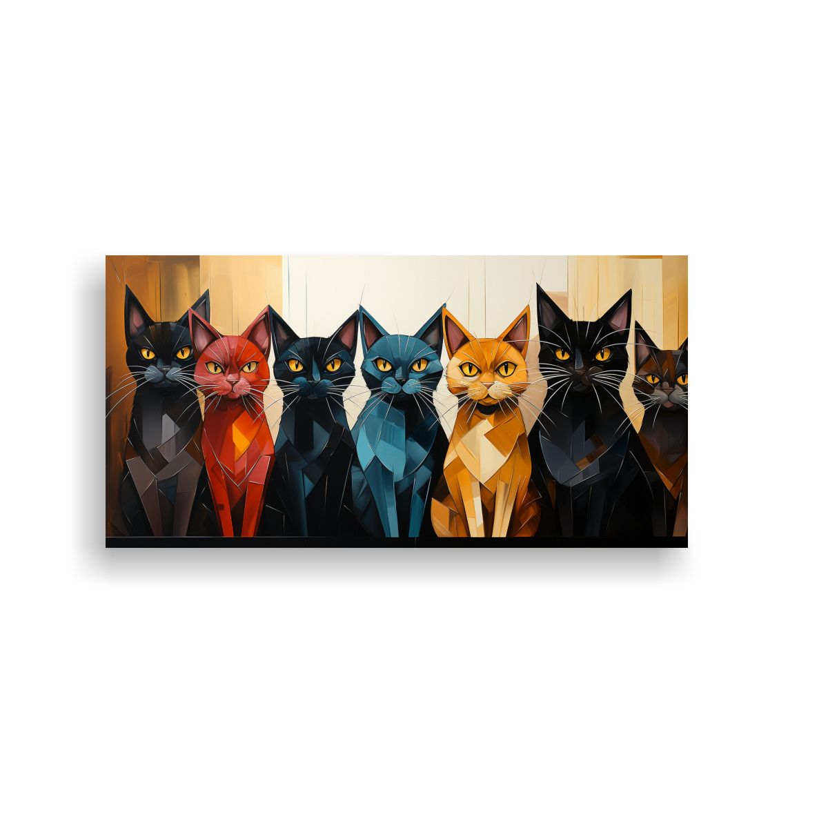 GENERICO - Cuadro Movimiento Gatos Sobre Pila Mirando Hacia 60x30 Cm