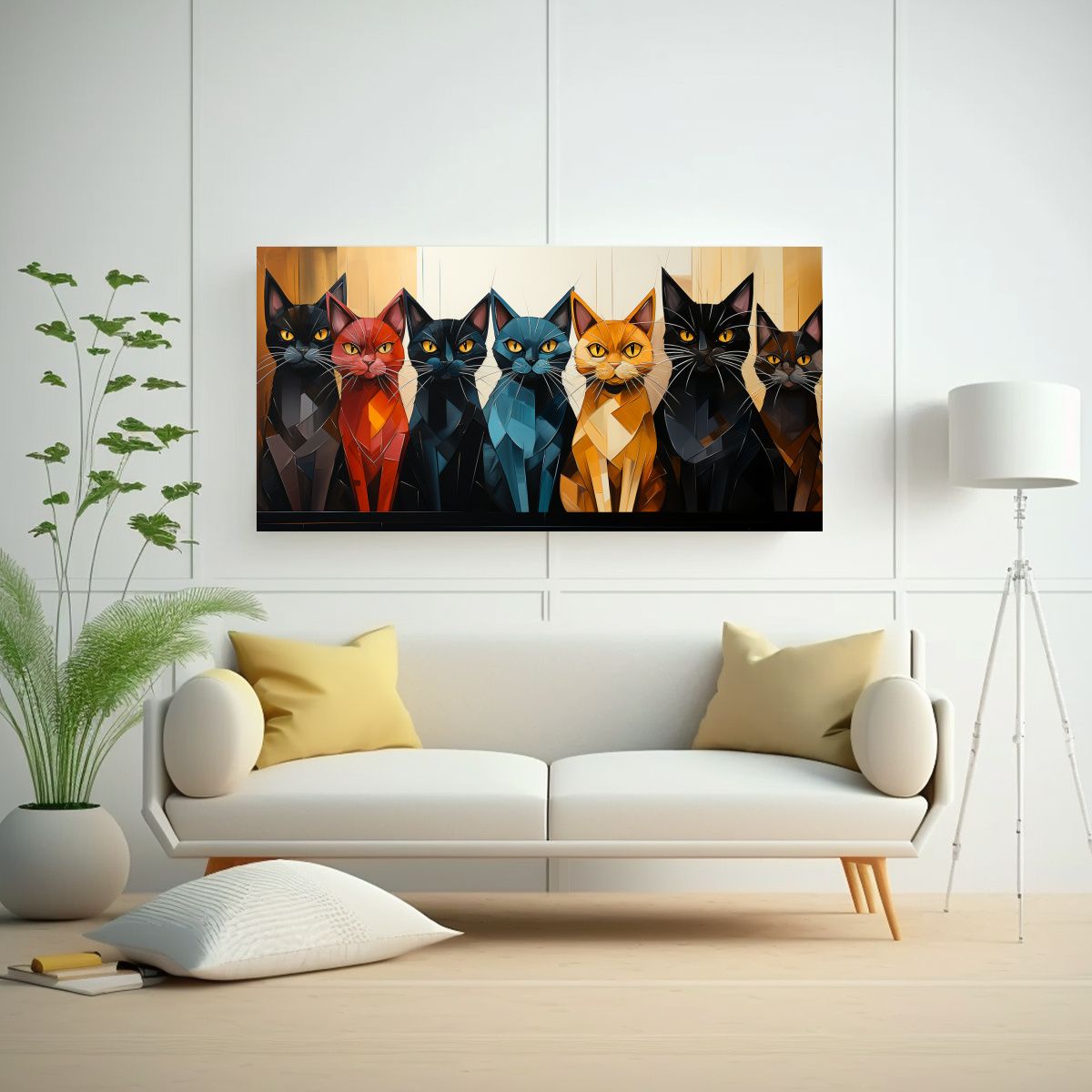 GENERICO - Cuadro Movimiento Gatos Sobre Pila Mirando Hacia 60x30 Cm