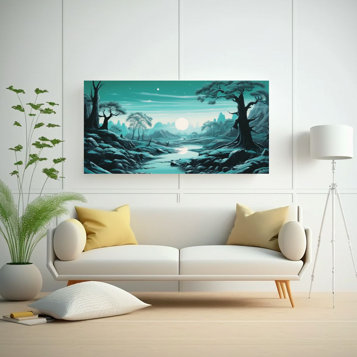 GENERICO - Pinturas Paisaje Azul Claro Y Esmeralda Oscuro 80x40 Cm