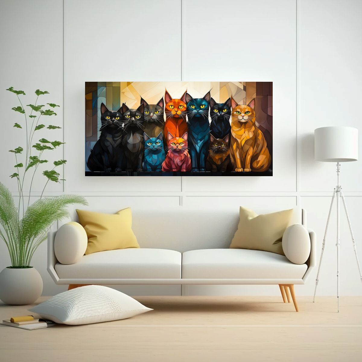 GENERICO - Cuadro Minimalista Gatos Perchados En Pila 60x30 Cm