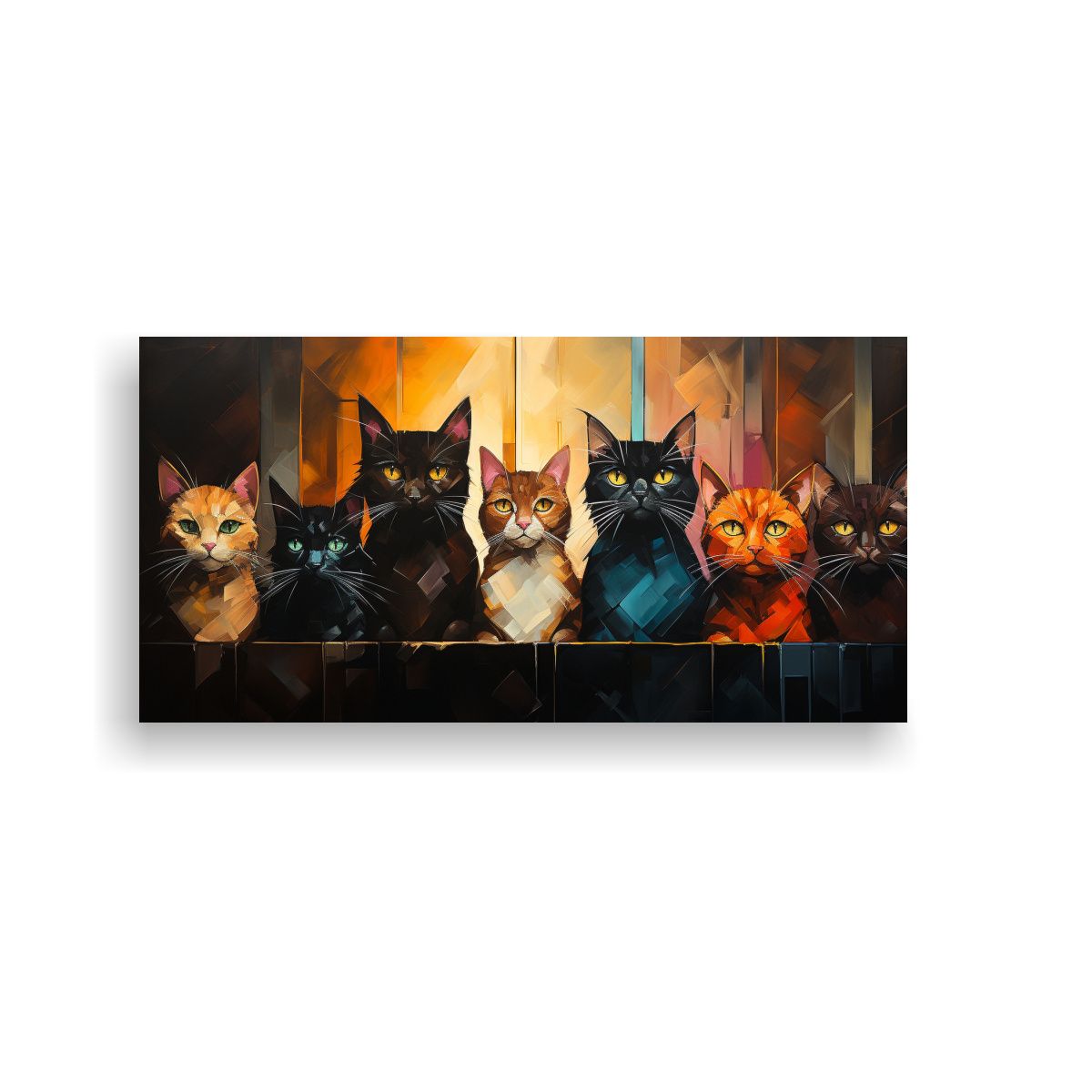 GENERICO - Cuadros De Gatos En Tonos Cálidos Sobre Una 80x40 Cm