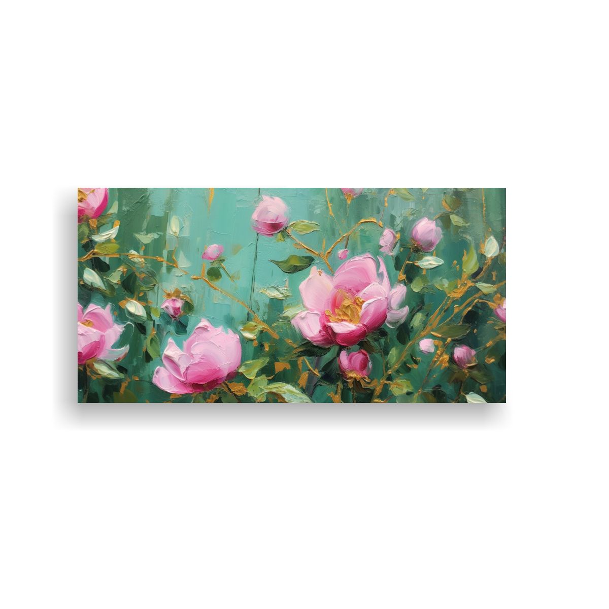 GENERICO - Cuadro Decorativo Pintura Acrílica Flores Rosas 100x50 Cm