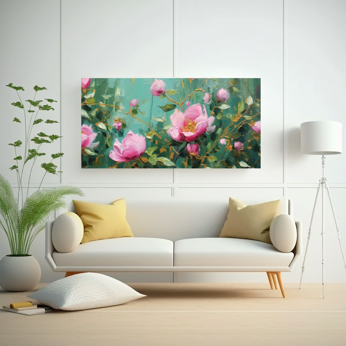 GENERICO - Cuadro Decorativo Pintura Acrílica Flores Rosas 100x50 Cm