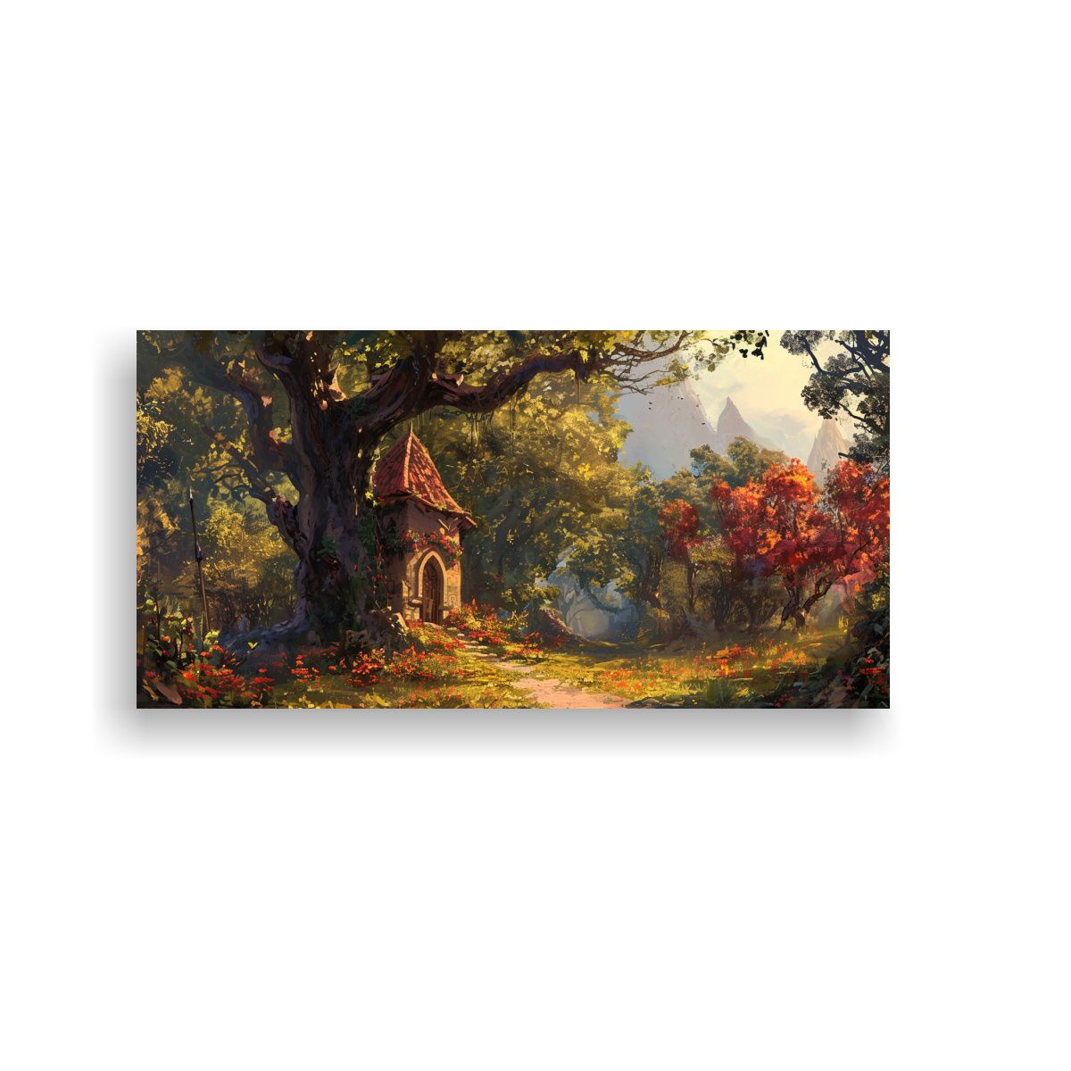 GENERICO - Pintura Decorativa De Templo Medieval Rodeado De 100x50 Cm