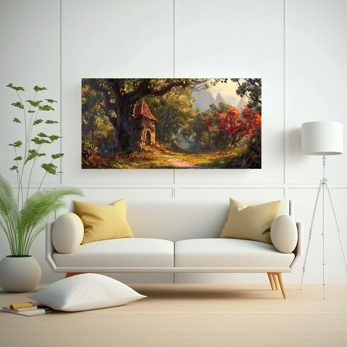 GENERICO - Pintura Decorativa De Templo Medieval Rodeado De 100x50 Cm