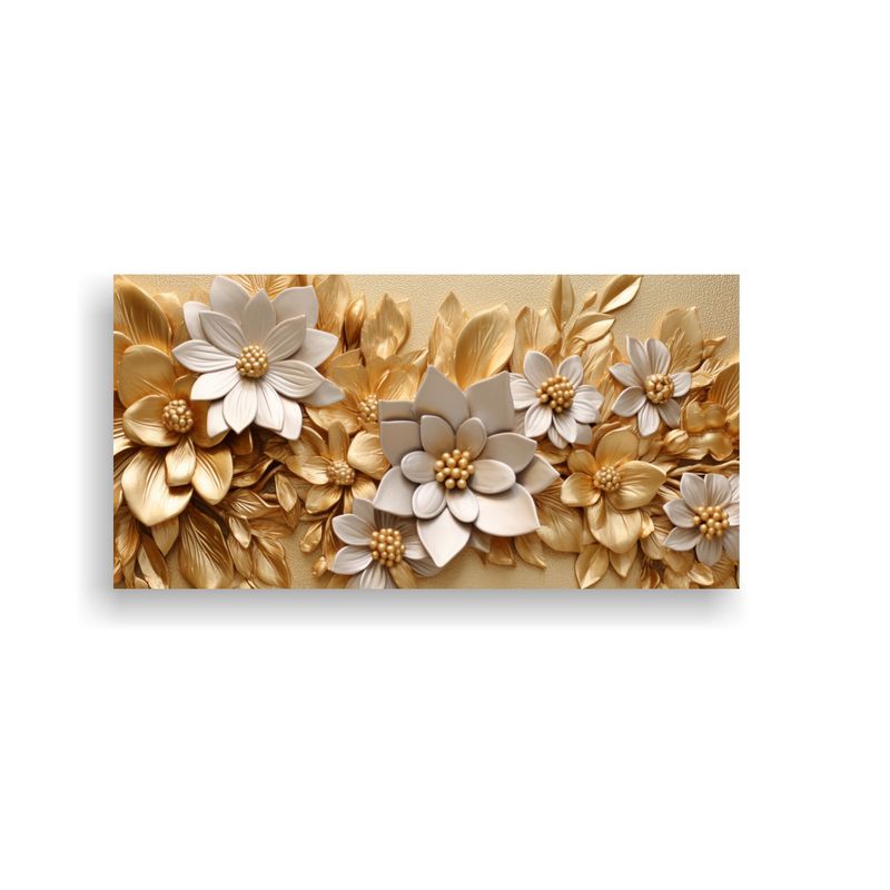 GENERICO - Pintura Floral En Relieve Con Hojas Doradas 80x40 Cm