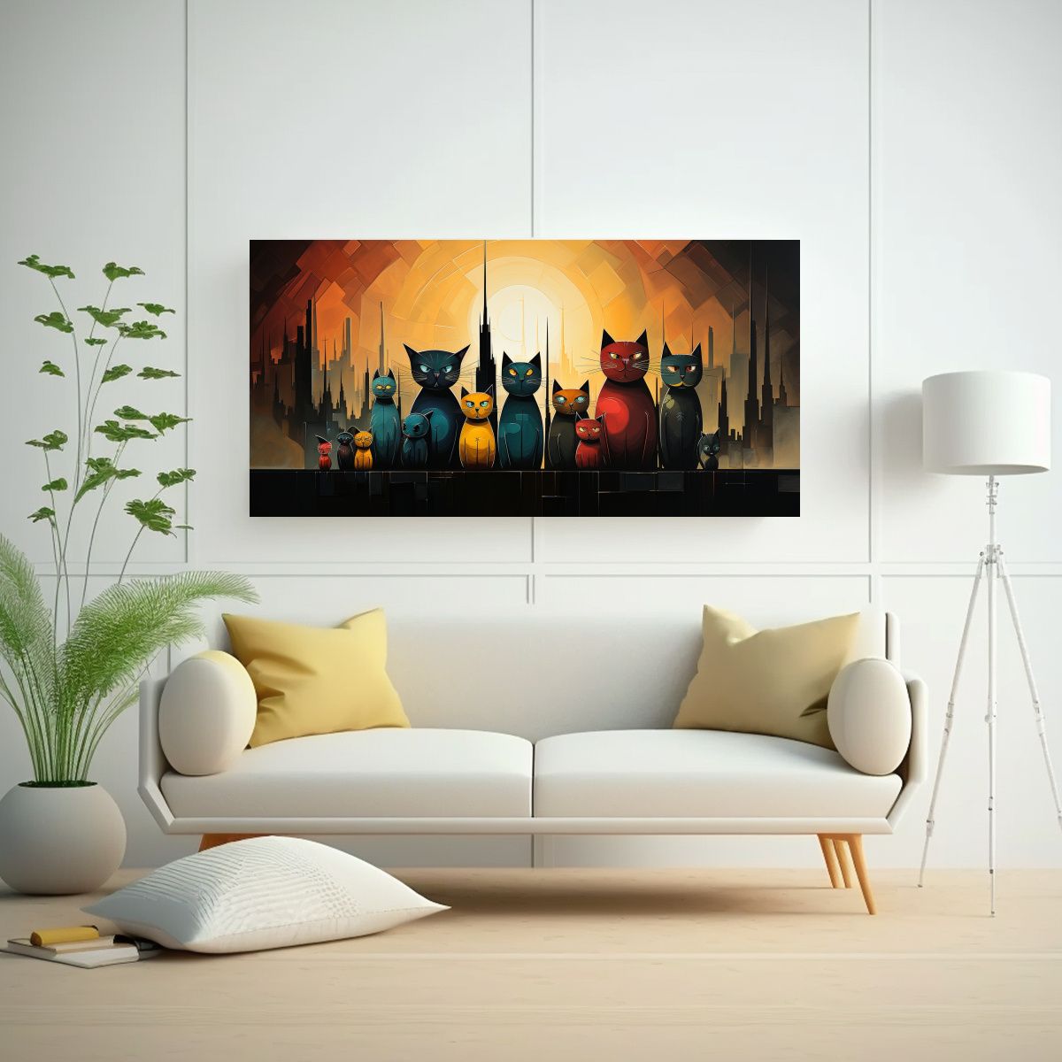GENERICO - Cuadro Gatos Coloridos En Pila Mirando Al Frente 80x40 Cm