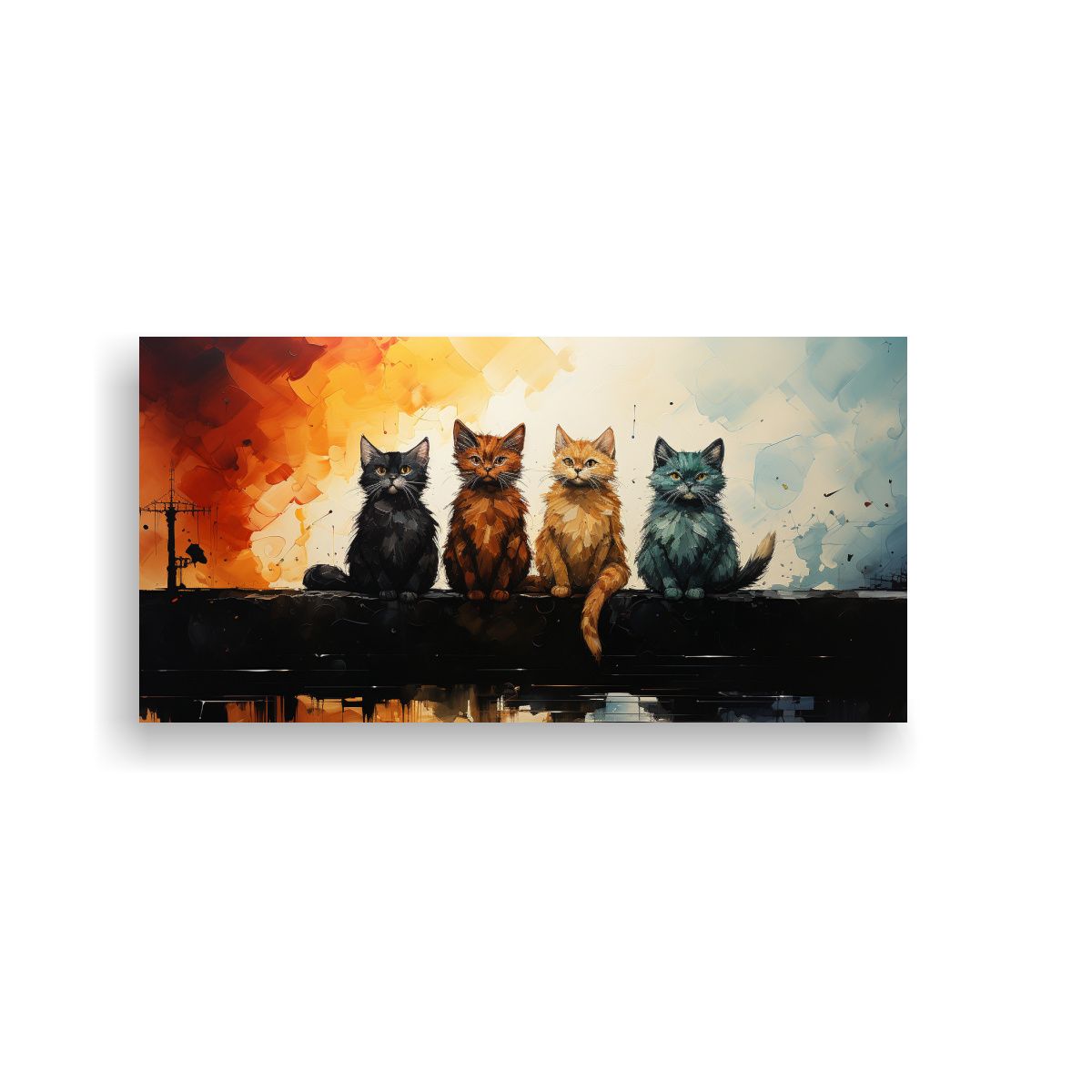 GENERICO - Cuadro Impreso Gatos Coloridos Mirando Hacia 80x40 Cm