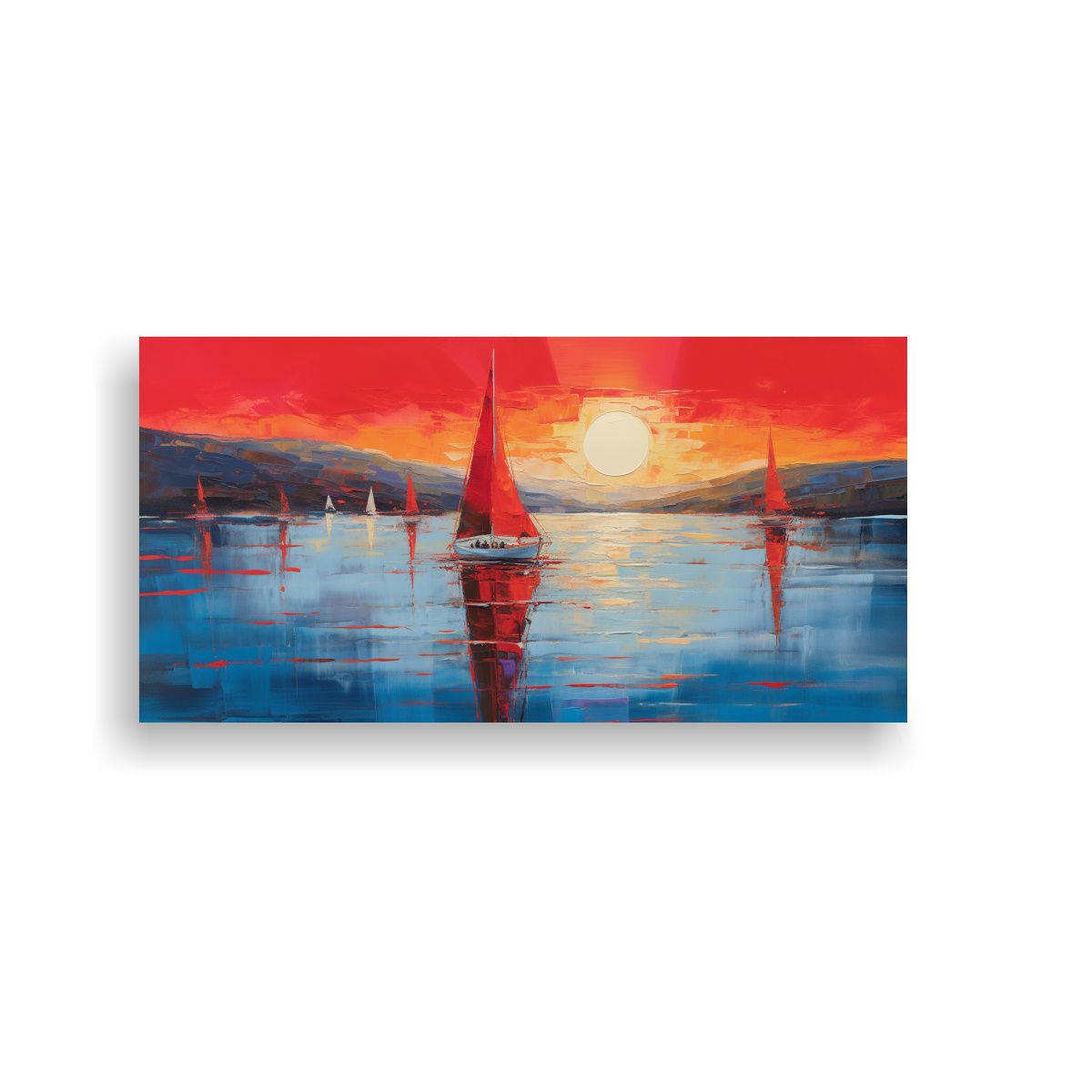 GENERICO - Cuadros Marinos Veleros Rojos En El Mar Azul Al 60x30 Cm