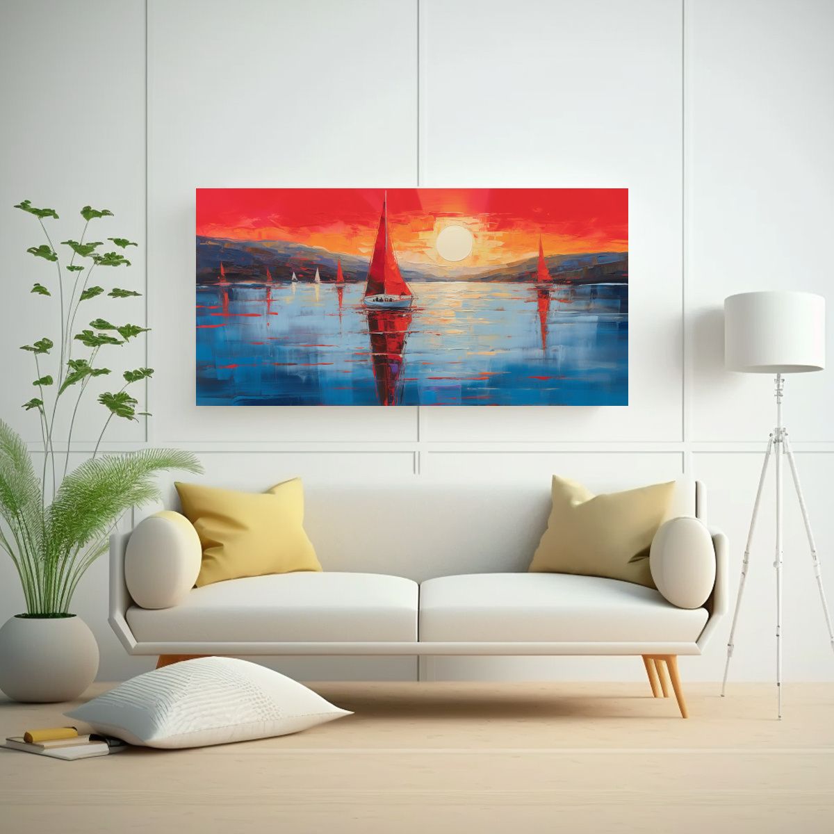 GENERICO - Cuadros Marinos Veleros Rojos En El Mar Azul Al 60x30 Cm