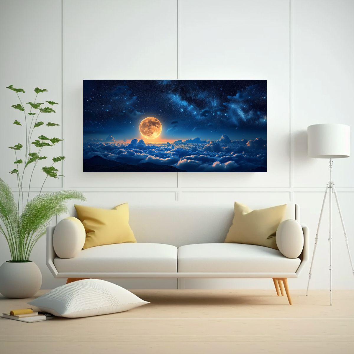 GENERICO - Cuadro Decorativo Nocturno Luna Y Estrellas En 60x30 Cm