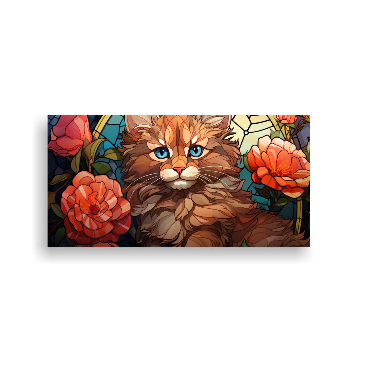 GENERICO - Cuadro De Tela Gato Y Flores En Estilo Cartoon 80x40 Cm