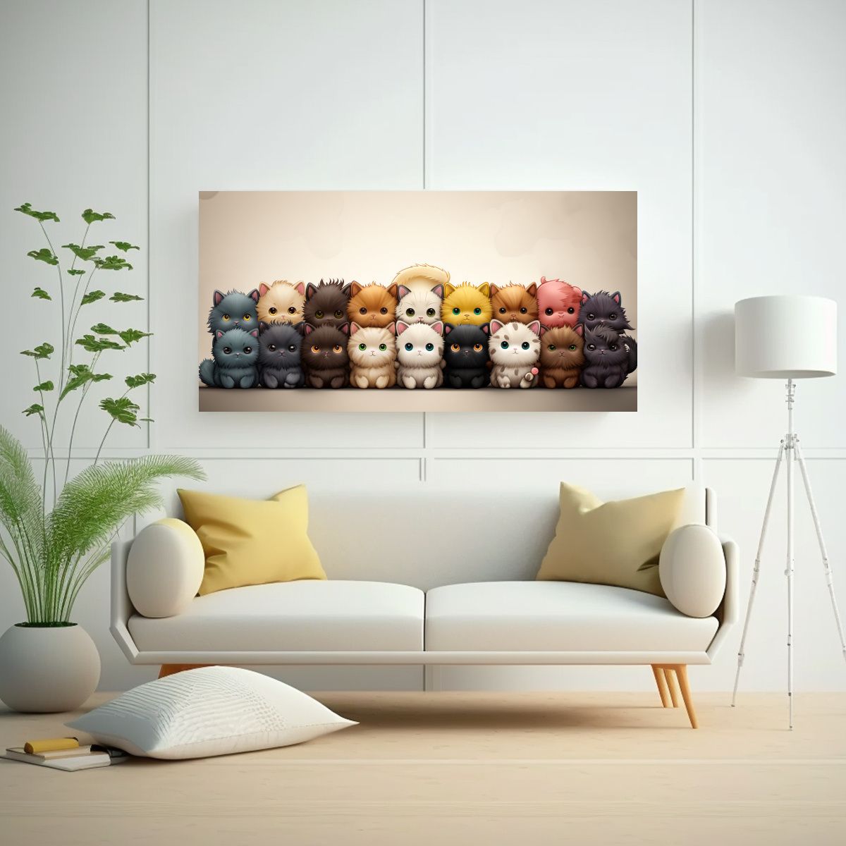 GENERICO - Imagen De Gatos Kawaii En Blanco Y Negro Para 60x30 Cm