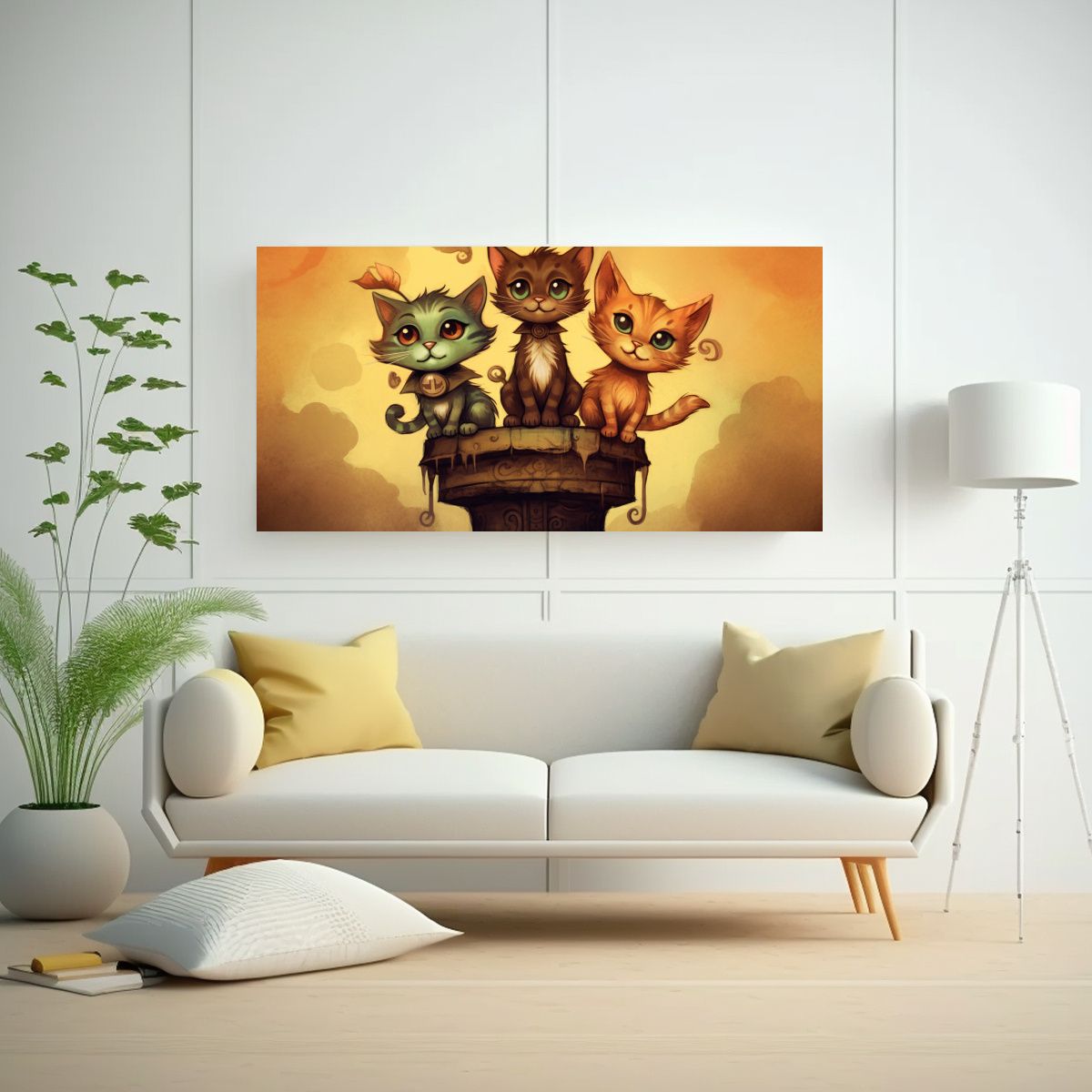 GENERICO - Cuadro De Decoración Con Cuatro Gatos Mirando 60x30 Cm