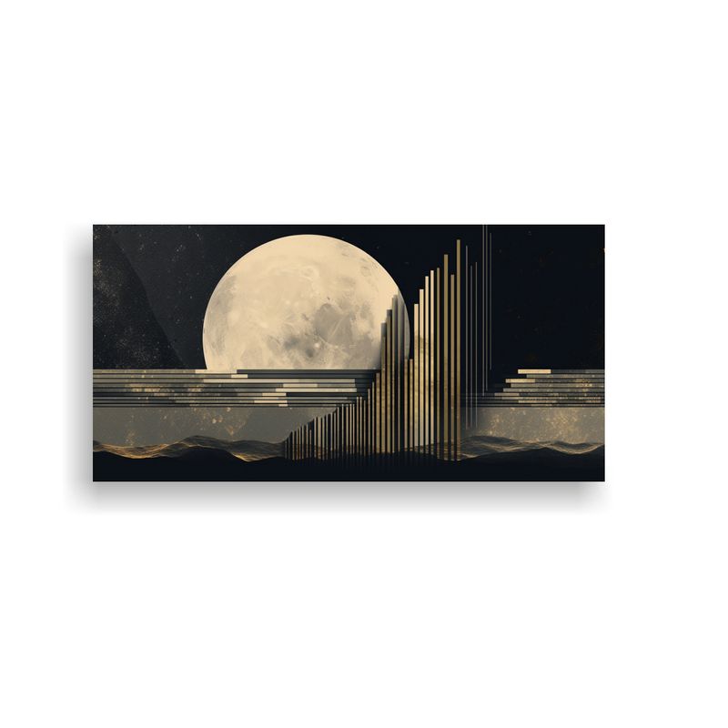 GENERICO - Cuadro Moderno Alegría Luna Dorada En Marco 80x40 Cm