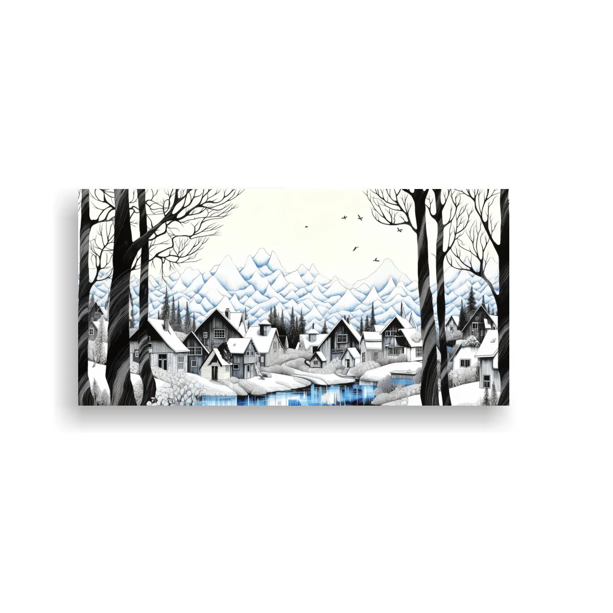 GENERICO - Cuadro Lienzo Tonos Color Dibujo Línea Bosque 60x30 Cm