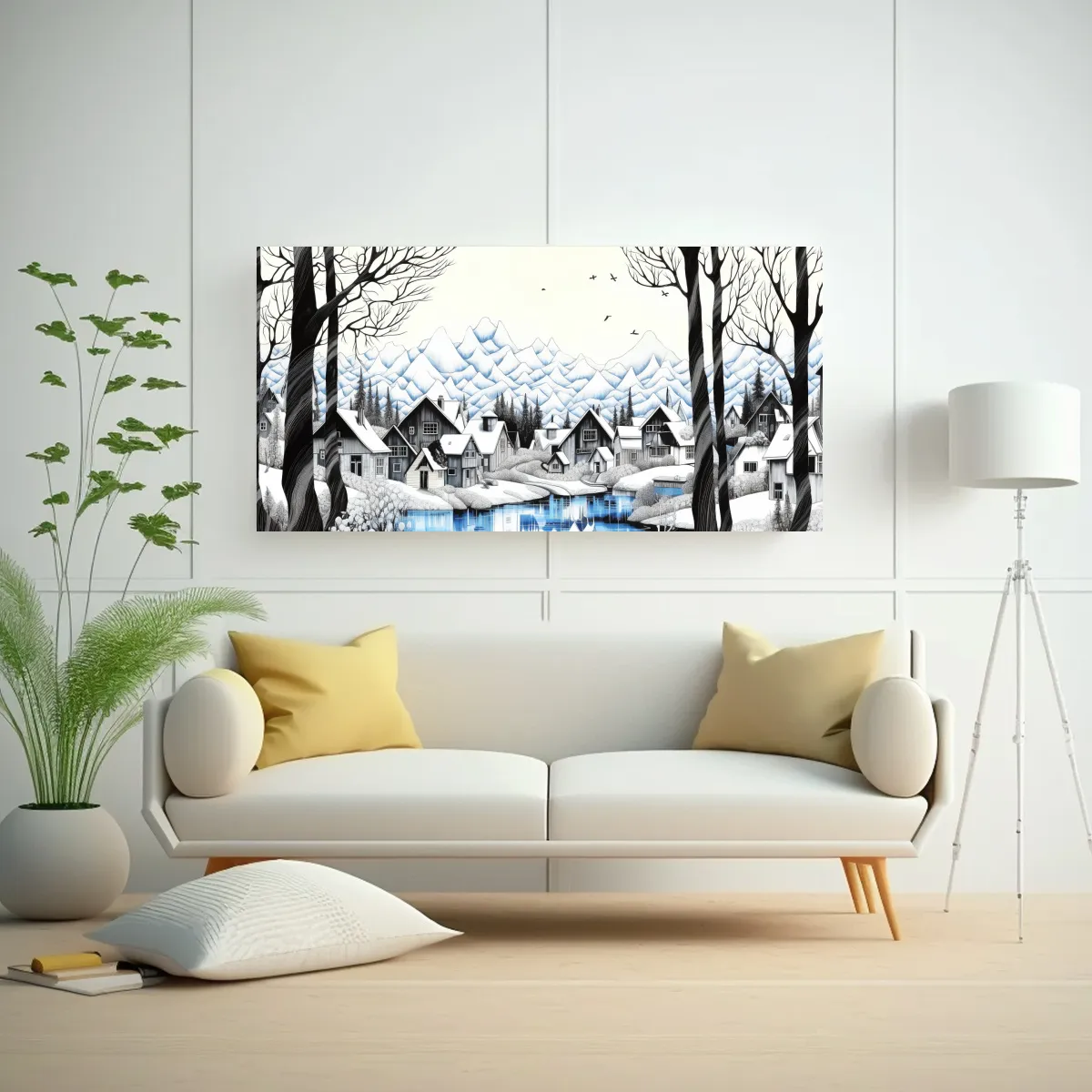 GENERICO - Cuadro Lienzo Tonos Color Dibujo Línea Bosque 60x30 Cm