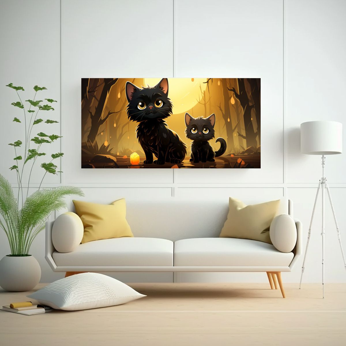 GENERICO - Cuadros Animados Gatos Negros Para Comedor 60x30 Cm