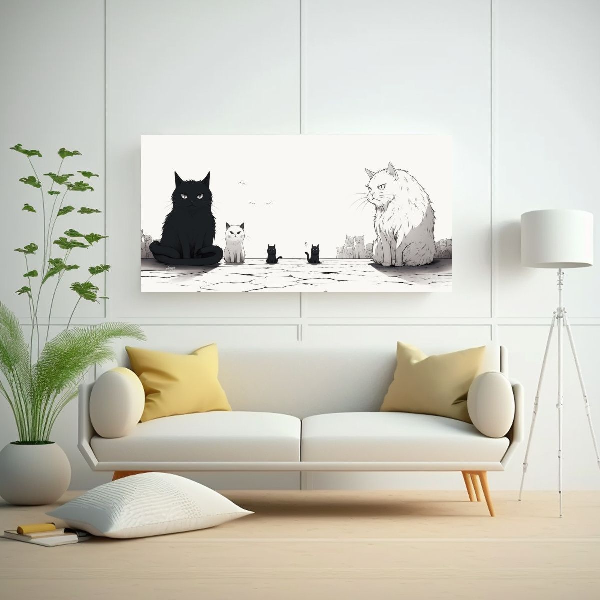 GENERICO - Cuadros Minimalistas De Gatos En Estilo Manga De 100x50 Cm