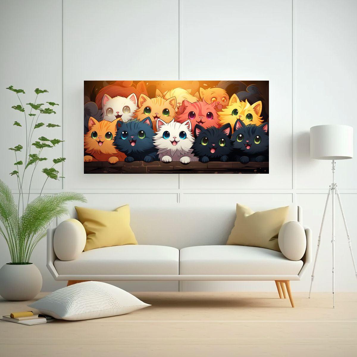 GENERICO - Cuadro Creativo Multicolor De Gatos Felices Y 60x30 Cm