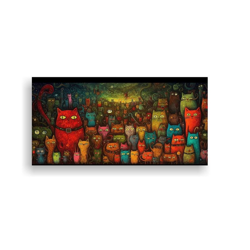 GENERICO - Cuadro Composición Figuras Gato Familiar 80x40 Cm