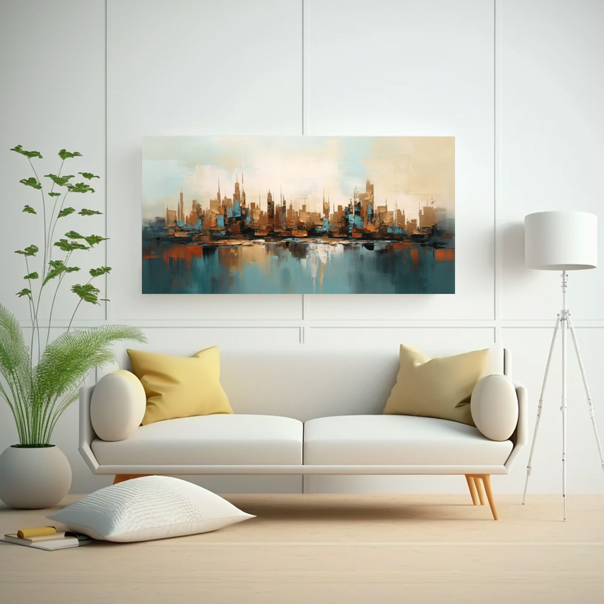 GENERICO - Cuadro Abstracto Vista Urbana Barcelona Lienzo 100x50 Cm
