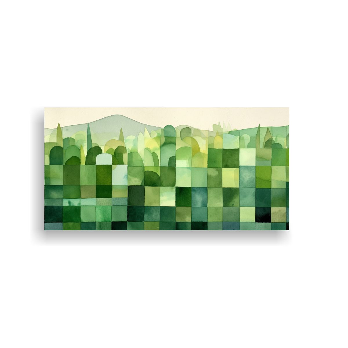 GENERICO - Pintura Abstracta Verde Geométrica Minimalista 80x40 Cm