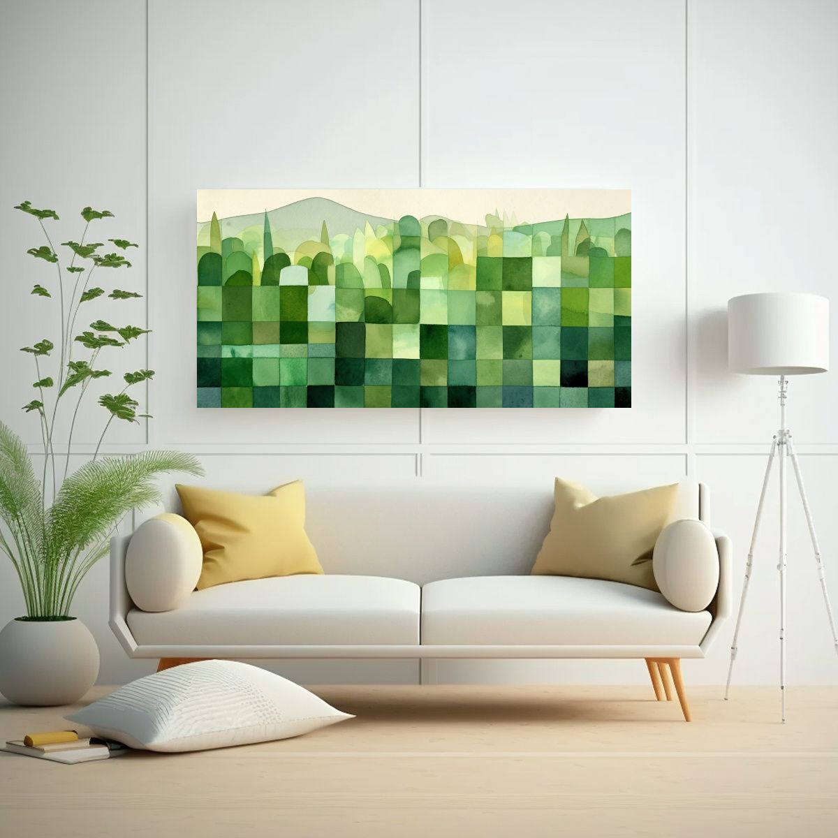 GENERICO - Pintura Abstracta Verde Geométrica Minimalista 80x40 Cm