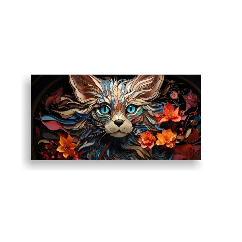 GENERICO - Arte Digital Vitral Gatito Lykoi En Ventana Con 100x50 Cm
