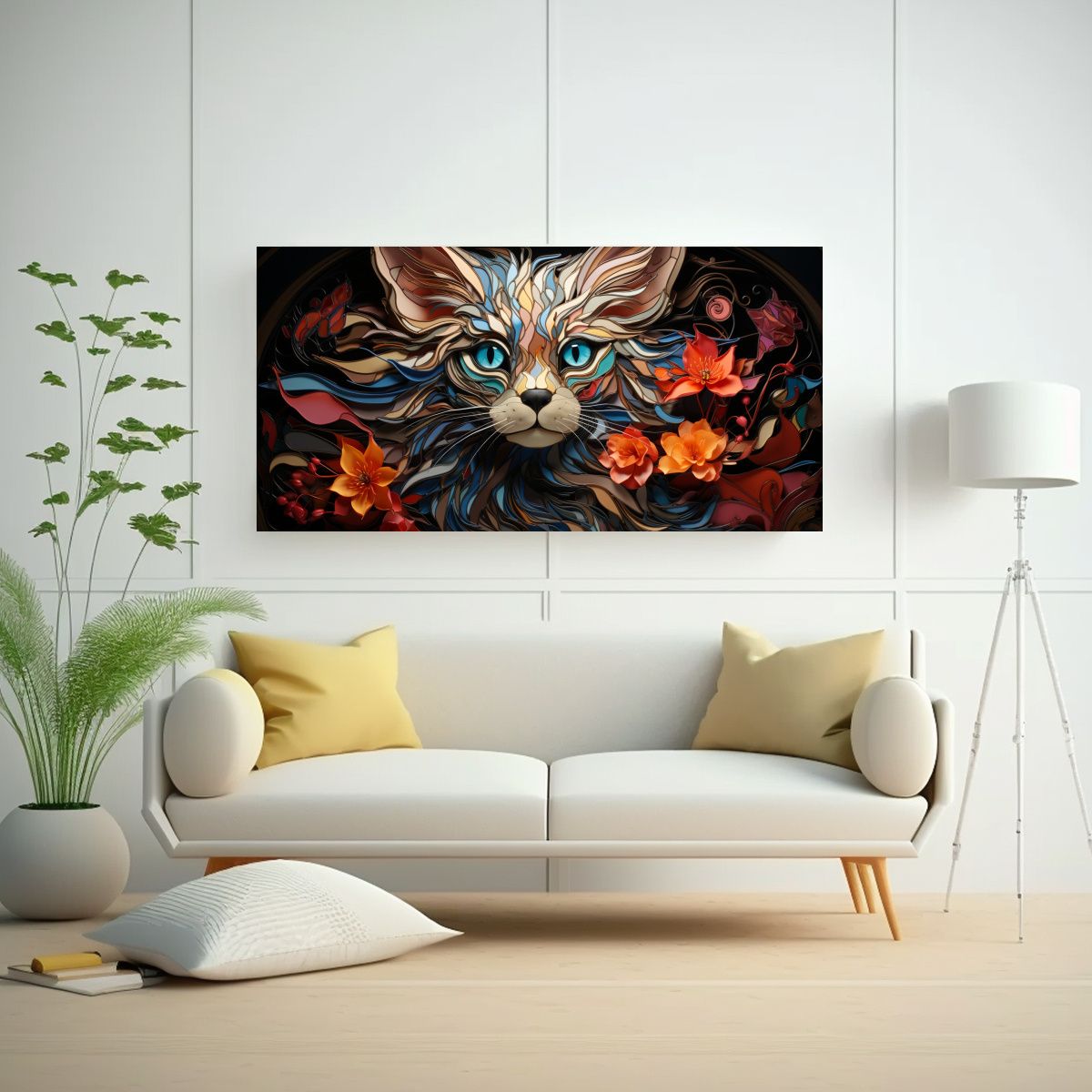 GENERICO - Arte Digital Vitral Gatito Lykoi En Ventana Con 100x50 Cm