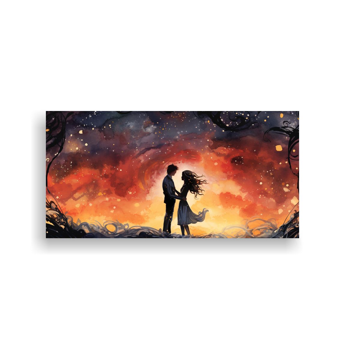 GENERICO - Pintura Acuarela Nocturna Encuentro En El Agua 100x50 Cm